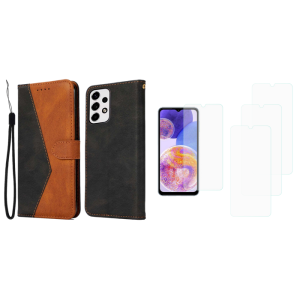 Pakke m. Dual Flip Cover til Samsung Galaxy A23 & 3 stk Skærmbeskyttelse / Beskyttelsesglas / Hærdet Glas til Samsung Galaxy A23