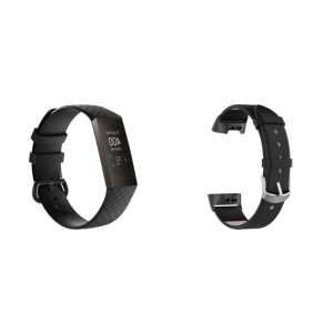 Pakke m. Silicone rem til Fitbit Charge 3 / 4 Sort & Genuine Læder rem til Fitbit Charge 3 / 4 Sort