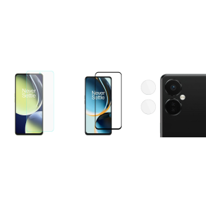 Pakke m. Skærmbeskyttelse / Glas til OnePlus Nord CE 3 Lite 5G & Skærmbeskyttelse / 3D Glas til OnePlus Nord CE 3 Lite 5G & Kamera Beskyttelsesglas til OnePlus Nord CE 3 Lite 5G