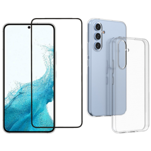 Pakke m. Beskyttelsesglas / Skærmbeskyttelse / 3D Glas til Samsung Galaxy A54 5G & Gennemsigtig Silikone Cover til Samsung Galaxy A54 5G