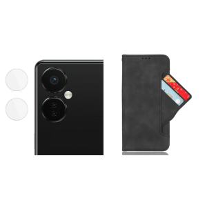 Pakke m. Kamera Skærmbeskyttelse / Beskyttelsesglas til OnePlus Nord CE 3 Lite 5G & Kortholder Flip Cover til OnePlus Nord CE 3 Lite 5G