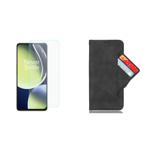Pakke m. Beskyttelsesglas / Skærmbeskyttelse / Glas til OnePlus Nord CE 3 Lite 5G & Kortholder Flip Cover til OnePlus Nord CE 3 Lite 5G