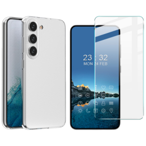 Pakke m. Samsung Galaxy S23 Gennemsigtig Silikone Cover & Beskyttelsesglas / Skærmbeskyttelse / Glas til Samsung Galaxy S23