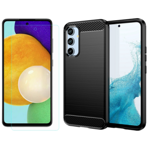 Pakke m. Beskyttelsesglas / Skærmbeskyttelse / Glas til Samsung Galaxy A54 5G & Carbon Cover til Samsung Galaxy A54 5G