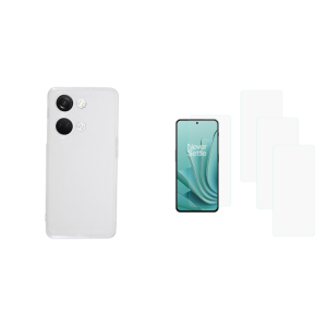 Pakke m. Gennemsigtigt Silikone Cover til OnePlus Nord 3 5G & 3 stk Skærmbeskyttelse / Beskyttelsesglas / Hærdet Glas til OnePlus Nord 3 5G