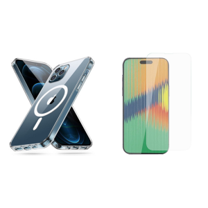 Pakke m. iPhone 15 Pro Max Gennemsigtigt MagSafe Cover & Skærmbeskyttelse / Beskyttelsesglas / Hærdet Glas til iPhone 15 Pro Max