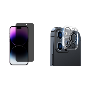 Pakke m. Skærmbeskyttelse / Privacy Glas til iPhone 15 Pro & Kamera Beskyttelsesglas til iPhone 15 Pro / Pro Max