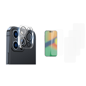 Pakke m. Kamera Beskyttelsesglas til iPhone 15 Pro / Pro Max & 3 stk Skærmbeskyttelse / Hærdet Glas til iPhone 15 Pro
