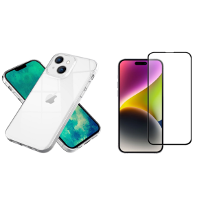 Pakke m. Gennemsigtigt Silikone Cover til iPhone 15 & Beskyttelsesglas / Skærmbeskyttelse / 3D Glas til iPhone 15