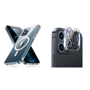 Pakke m. Gennemsigtigt MagSafe Cover til iPhone 15 Pro Max & Kamera Skærmbeskyttelse / Beskyttelsesglas til iPhone 15 Pro / Pro Max