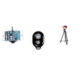 Pakke m. Smartphone Holder & Bluetooth Udløser til Selfie Stang / Mobilkamera & Universelt Smartphone Kamerastativ (45-128cm)