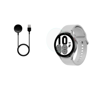 Pakke m. Trådløs Opladningspad til Samsung Galaxy Watch 4 40/44mm & Skærmbeskyttelse / Hærdet Beskyttelsesglas til Samsung Galaxy Watch 4 40 mm