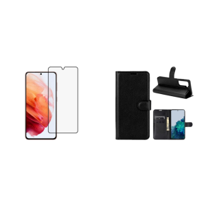 Graviera Flip Cover -Sort & Beskyttelsesglas / Skærmbeskyttelse / 3D Glas til Samsung Galaxy S21