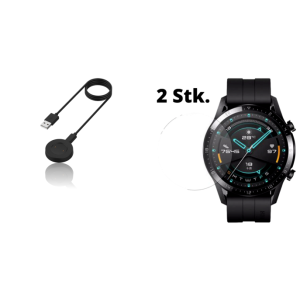 Pakke m. Oplader Kabel til Huawei Watch GT / Active / Elegant / GT 2 / GT 2e & 2-Pak Skærmbeskyttelse / Hærdet Beskyttelsesglas til Huawei Watch GT 2 - 46mm