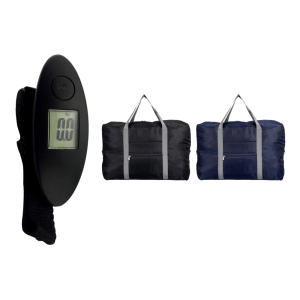 Pakke m. Digital Bagagevægt - Max 40 kg & Pakke m. 2 stk. Ryanair / Wizz / Easyjet mm. Kabinetaske - Lille Håndbagage - Sort og Mørkeblå