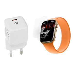 Pakke m. 20W Hurtig Oplader til Apple Watch 7 (USB-C) & 2 stk Beskyttelsesfilm til Apple Watch Series 7 41mm / 45mm 41 mm