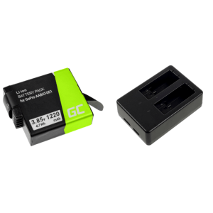 Pakke m. Batteri til GoPro 5 / 6 / 7 / 8 & Dobbelt batteri-oplader til GoPro HERO 5 / 6 / 7 / 8