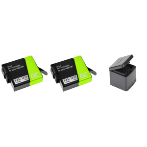 Pakke m. 2x Batteri til GoPro 5 / 6 / 7 / 8 & Tredobbelt batteri oplader til GoPro HERO 5 / 6 / 7 / 8