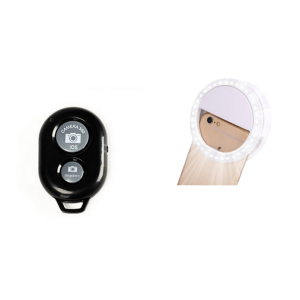 Pakke m. Bluetooth Udløser til Selfie Stang / Mobilkamera & Clip-On Mini Ring Light til Mobil