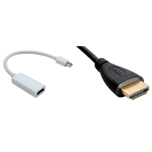 Pakke m. Mini displayport (thunderbolt) til HDMI adapter & HDMI kabel 1.4 - understøtter Full HD og 3D 1 meter