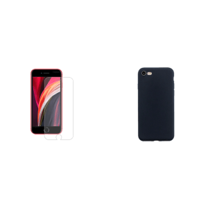 Pakke m. Hærdet Beskyttelsesglas til iPhone SE (2020) & iPhone 7 / 8 / SE (2020) Silikone cover Sort