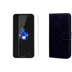 Pakke m. Hærdet Beskyttelsesglas til iPhone 7 / 8 & Classic Flip Cover til iPhone 7 / 8 / SE (2020) Sort
