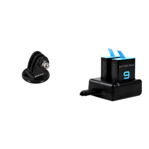 Pakke m. Tripod Mount / Adapter til GoPro & Dobbelt Batteri Oplader til GoPro Hero 9 / 10 / 11 Black