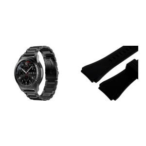 Pakke m. Bolzano rem i rustfrit stål til Samsung Galaxy Watch 3 45mm-Sort & Silicone rem til Samsung Galaxy Watch 3 45mm-Sort