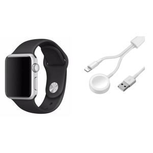 Pakke m. Sportsrem til Apple Watch 7 Sort-38/40 mm & 2-i-1 Apple Watch & iPhone Oplader