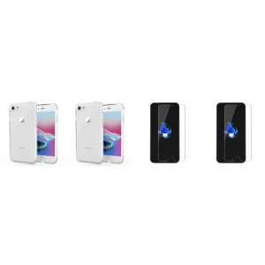 Pakke m. 2x Gennemsigtig TPU cover til iPhone 7 / 8 / SE (2020) & 2x Hærdet Beskyttelsesglas til iPhone 7 / 8