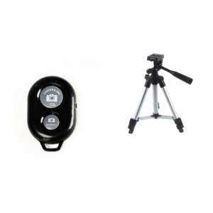 Pakke m. Bluetooth Udløser til Selfie Stang / Mobilkamera & Foldbar Tripod til Ringlys, GoPro & DSLR Kamera (35-102cm)