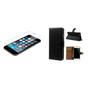 Pakke m. Hærdet Beskyttelsesglas til iPhone 6 / 6S & iPhone 6 / 6S Flip Cover / Pung Sort