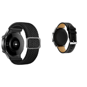Pakke m. Flettet Nylon rem til Samsung Gear S3 / Galaxy Watch 46mm Sort & Terni rem i genuine læder til Samsung Gear S3 / Galaxy Watch 46mm Sort