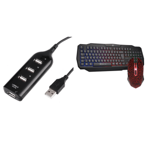 Pakke m. USB Hub m/ 4 Port & Belton Gaming Sæt til PS4 / XBOX ONE