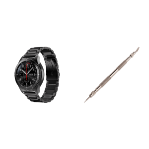 Pakke m. Bolzano rem i rustfrit stål til Samsung Gear S3 / Galaxy Watch 46mm Sort & Værktøj til skift af Metal Splitter i Smartwatch Rem
