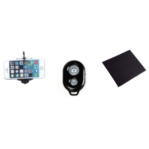 Pakke m. Smartphone Holder & Bluetooth Udløser til Selfie Stang / Mobilkamera & Mikrofiberklud til Smartphone / Computer Skærm & Kameralinser