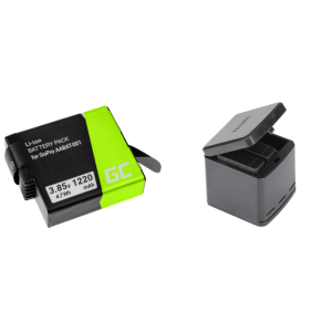 Pakke m. Batteri til GoPro 5 / 6 / 7 / 8 & Tredobbelt batteri oplader til GoPro HERO 5 / 6 / 7 / 8