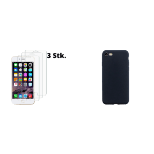 Pakke m. 3 Stk. Hærdet beskyttelsesglas til iPhone 7 / 8 & iPhone 7 / 8 / SE (2020) Silikone cover Sort