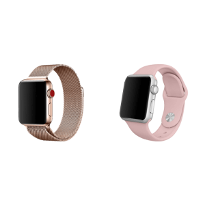 Pakke m. Mesh urlænke i rustfrit stål til Apple Watch 4 Rosa-38/40 mm & Sportsrem til Apple Watch Series 4 Pink-38/40 mm