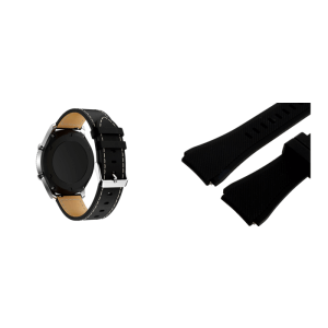Pakke m. Terni rem i Genuine Læder til Samsung Galaxy Watch 3 45mm-Sort & Silicone rem til Samsung Galaxy Watch 3 45mm-Sort