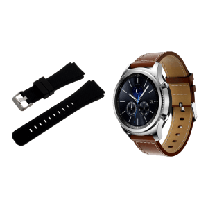 Pakke m. Silicone rem til Samsung Gear S3 / Galaxy Watch 46mm Sort & Terni rem i genuine læder til Samsung Gear S3 / Galaxy Watch 46mm Brun