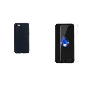 Silikone Cover Sort & Skærmbeskyttelse / Glas til iPhone 7 / 8