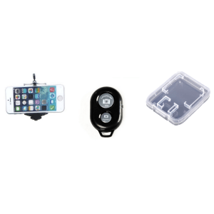 Pakke m. Smartphone Holder & Bluetooth Udløser til Selfie Stang / Mobilkamera & Etui til Hukommelseskort