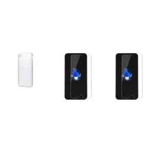 Pakke m. Gennemsigtig TPU cover til iPhone 7 / 8 / SE (2020) & 2x Hærdet Beskyttelsesglas til iPhone 7 / 8